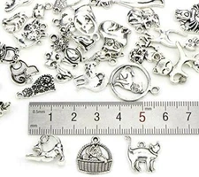 5 Cat Pendants Assorted Charms Lot Paw Print Antiqued Silver Mix Animal