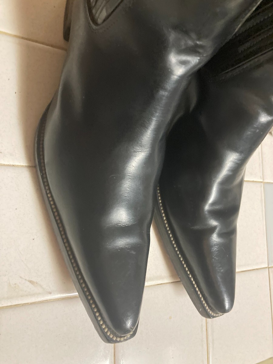 Vintage Black Leather Beatle Boots Disco Hipster 9.5 D | eBay display picture 1