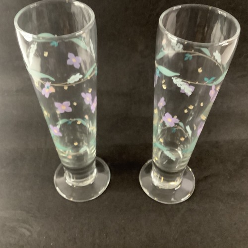 Pfaltzgraff Glassware April Pattern 9.25” Tall Set of 2 Pilsner Glasses 14 oz. - Picture 2 of 8