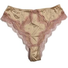 NWT VICTORIA'S SECRET Dream Angels Brazilian Pantie Sz M-L Beige Pink Satin Lace