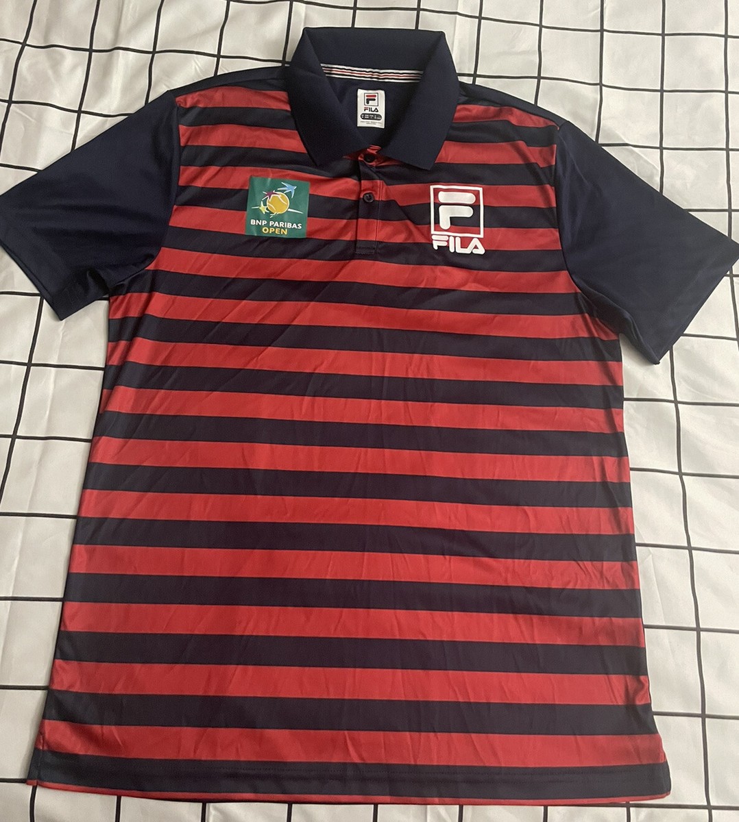 FILA BNP Paribas OPEN Black Red Striped Short Sleeve Polo Sz M