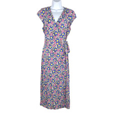 J. Crew Midi Wrap Dress Floral Colorful Fairy Viscose Pink Blue Party DR-713