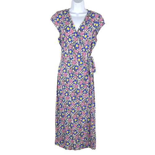 J. Crew Midi Wrap Dress Soft Viscose Pink Blue Flowers Floral Women's Small