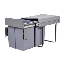 Grey Integrated Under Counter Large Kitchen Pull Out Bin 400mm Cabinet 2 x 20L