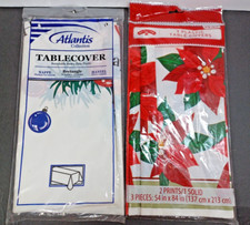 Table Covers Christmas Holiday Plastic Tablecloth Poinsettia Bulbs 54x84 54x108