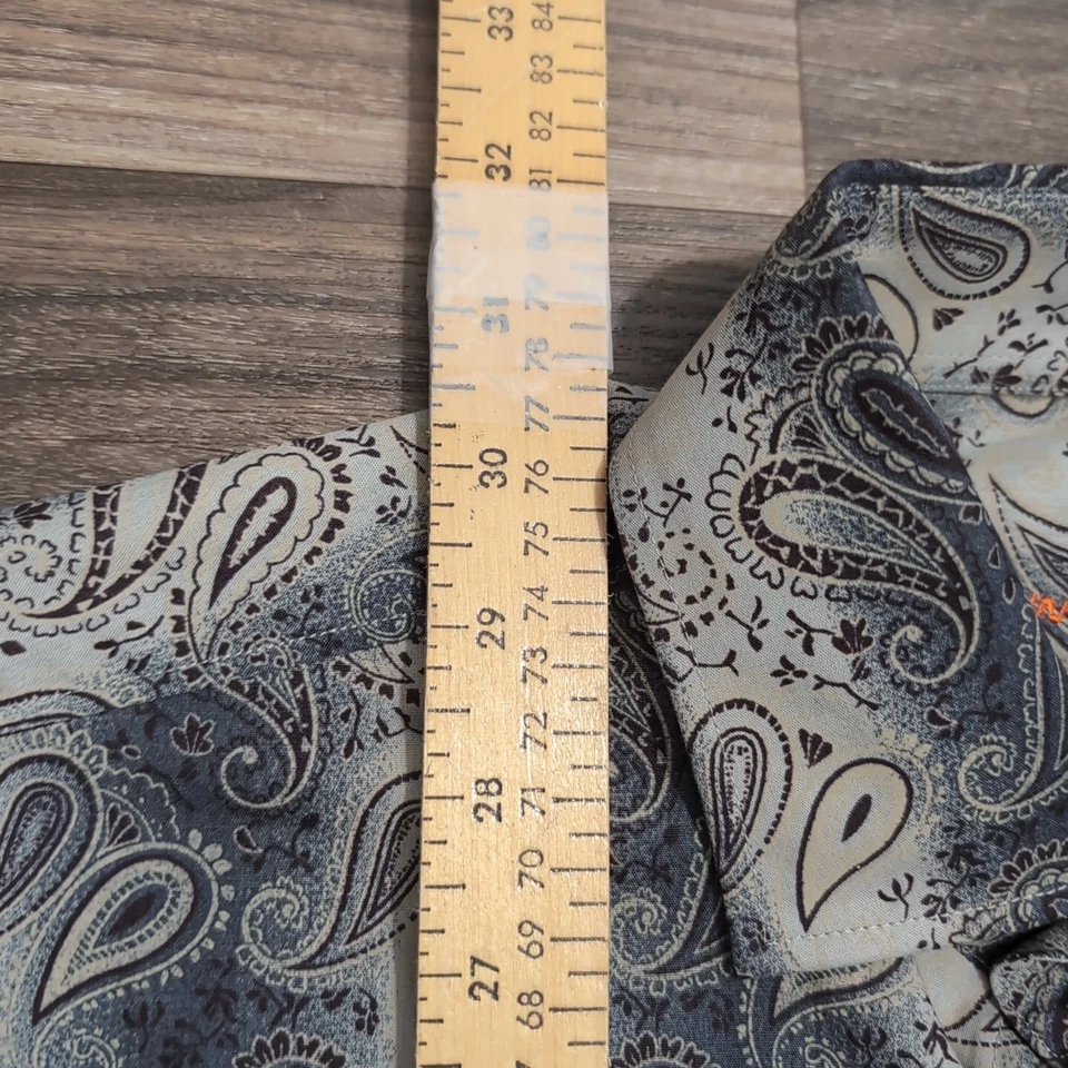 Alan Flusser 男式 M 佩斯利纽扣礼服衬衫灰色/薄色花卉条纹 — 第 3/4 张图片