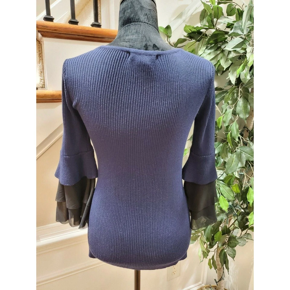 DISEÑO Historia Mujeres Azul Poliéster Manga Larga Cuello Redondo Tejido Top Camisa Talla S Foto 4 de 4