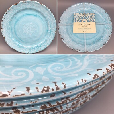 x6 Cynthia Rowley Blue MELAMINE Dinner Plate Set Aqua Rustic - Main Image