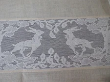 Rare Vintage early 1900's Belgium Deers Bobbin Lace Linen Tablecloth 88x60"