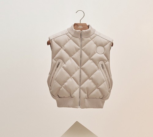 Hermes Short Puffer Vest Size 42 Beige 