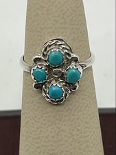 Vintage Navajo Sterling Silver Ring Blue Turquoise. Size 5.