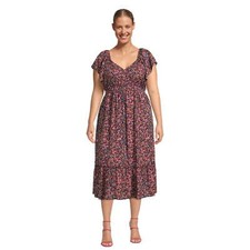 Terra & Sky Dress Women's Plus Size 3X Ditsy Garden Flutter Sleeve Midi --W8--