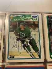 2 Ulf Samuelson autographed HARTFORD WHALERS hockey cards