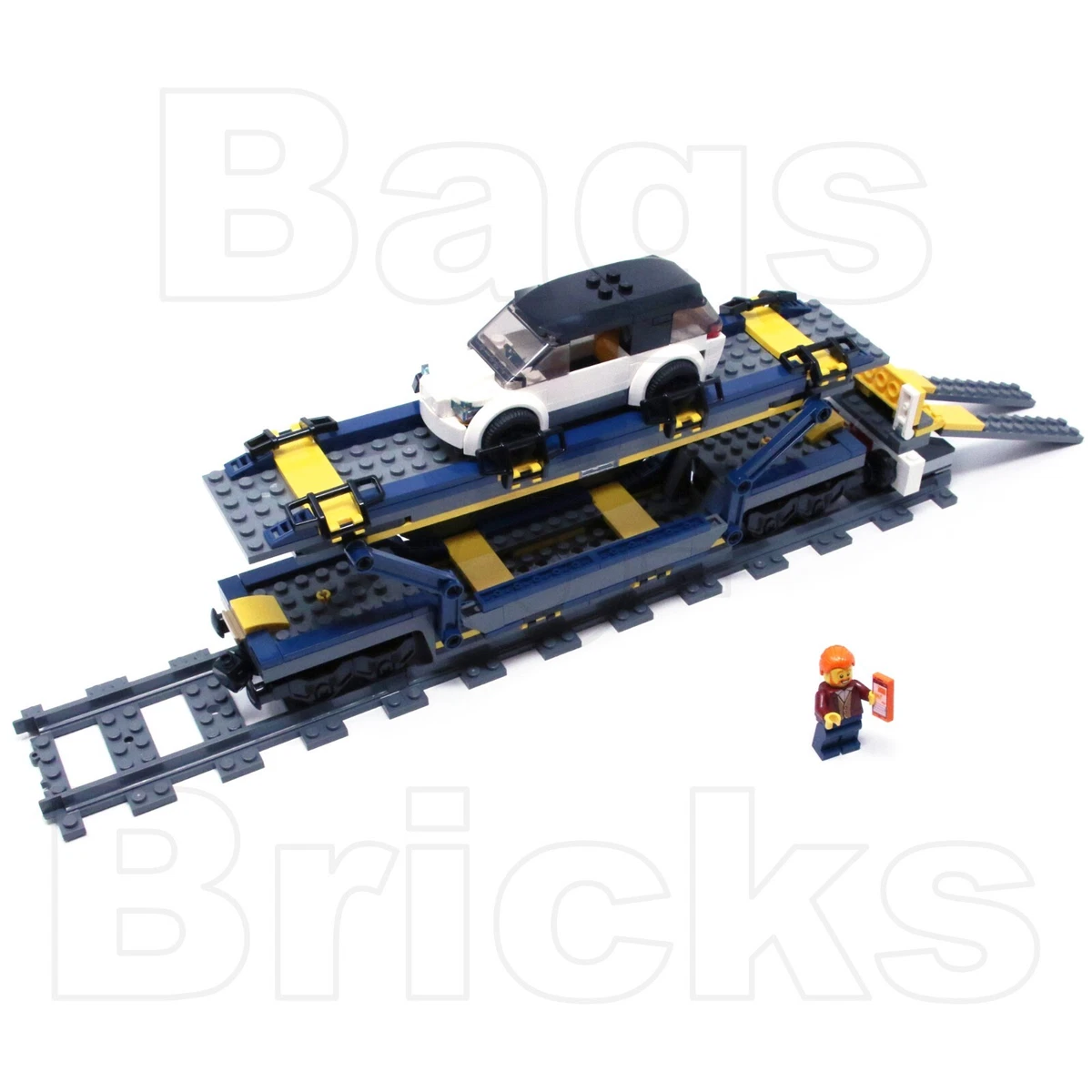 Lego Train City Cargo EV Car Transporter Wagon Track Ramp Buffers from  60336 NEW