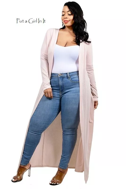 New PLUS SIZE Womens SOFT LIGHT PINK STRETCH CARDIGAN DUSTER 1XL 2XL USA TRUE