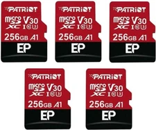 Patriot EP 64G 128GB 256GB V30 A1 U3 4K UHD MicroSD Dashcam/Surveillance 5PK Lot