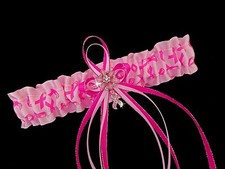 Wedding Garter Pink Ribbon Breast Cancer Walk Survivor Satin Bridal Prom Charm