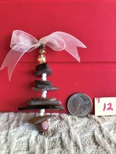 Genuine Dk. Amber Surf Tumbled Sea Glass Christmas Tree with Bow T12