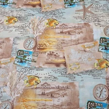 Tropical Dreams BTY Kathleen Francour SPX Fabrics Fish Blue Brown Map