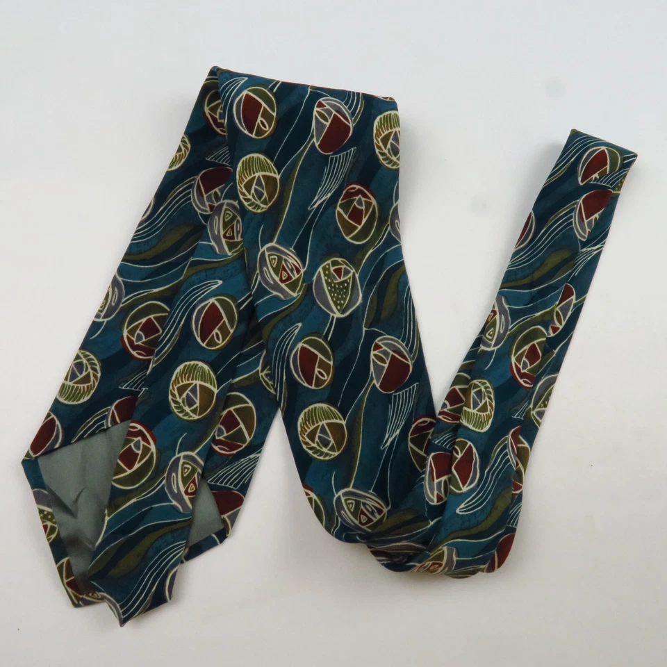Corbata de cuello vintage Geoffrey Beene verde rojo dorado abstracto floral para hombre 58x3,5 arte Foto 4 de 4