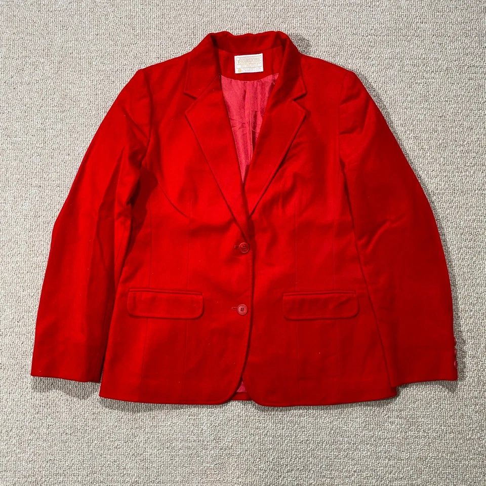 VINTAGE Pendleton Wool Blazer Womens 10 Small Red Formal Suit Jacket 80s USA