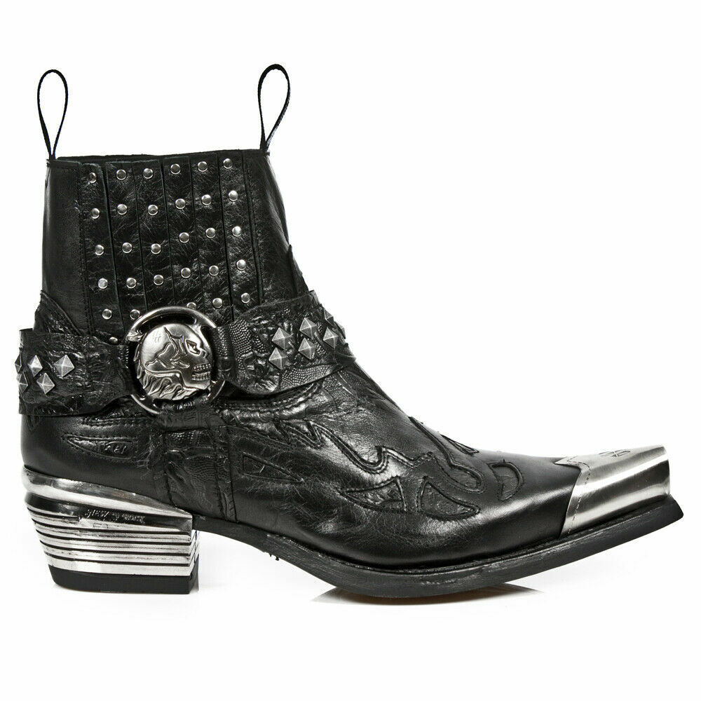 New Rock 1535-S1 High Military Boots Black Leather Pointed Metal with