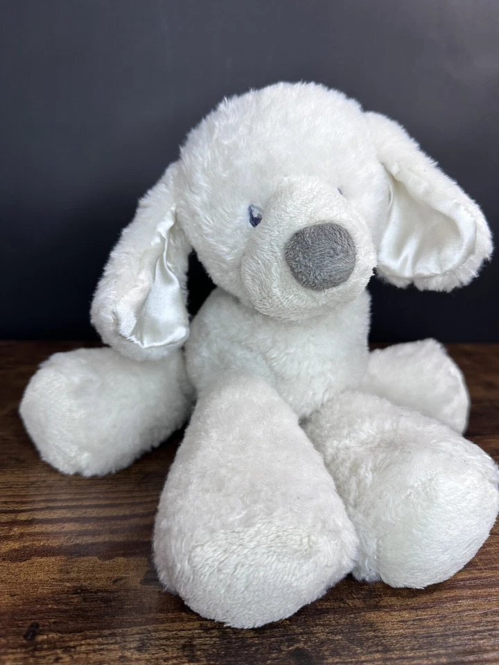 Baby Gund FLUFFEY Blanco Cachorro Perro Peluche Orejas Satinadas Cola Anudada Relleno Lovey Foto 3 de 4