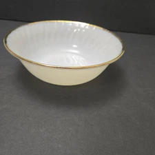 Anchor Hocking Fire King White Milk Glass Swirl Serving Bowl Gold Trim 8.25"