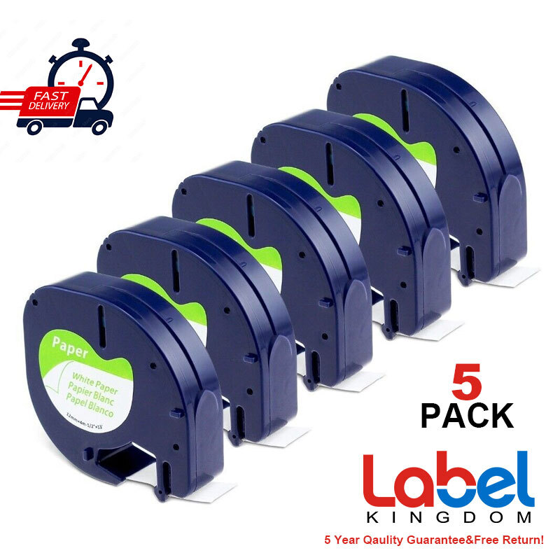 5 Pack Dymo Letratag Refill 91330 White Paper Label Tape 12mm LT-100H 1/2"