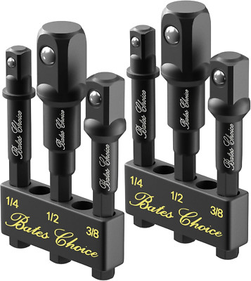 2 Set Impact Socket Adapter 1/4'', 3/8'', 1/2'' Hex Shank with Bit Holder for Drill