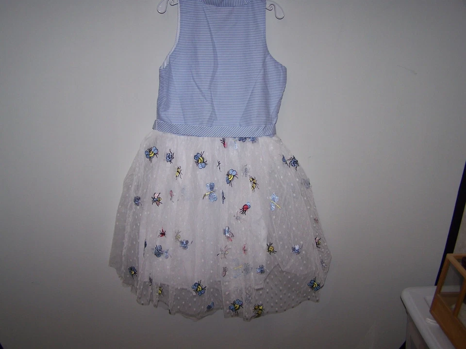 Vestido Halabaloo Niñas Sin Mangas Azul/Blanco Rayas Capas Tul Talla 12 Nuevo con Etiquetas Foto 2 de 4