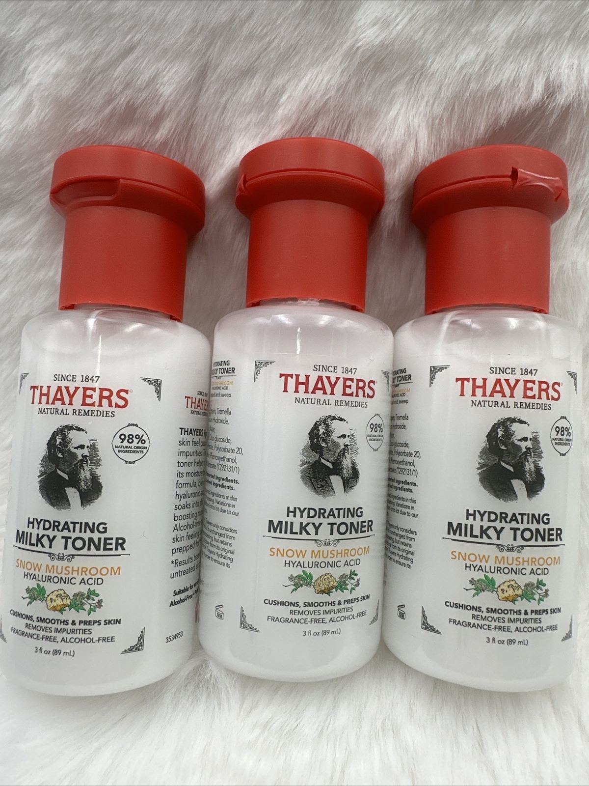 3 Pc - Thayers Hydrating Milky Toner Snow Mushroom Hyaluronic Acid 3 oz/89 ml Ea
