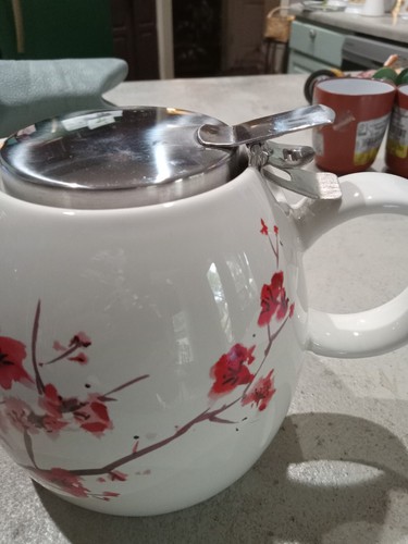 Hermosa Tetera Infusora Tea Forte 24oz Cerámica Flores Cerezo Sin Manchas - Imagen 4 de 5