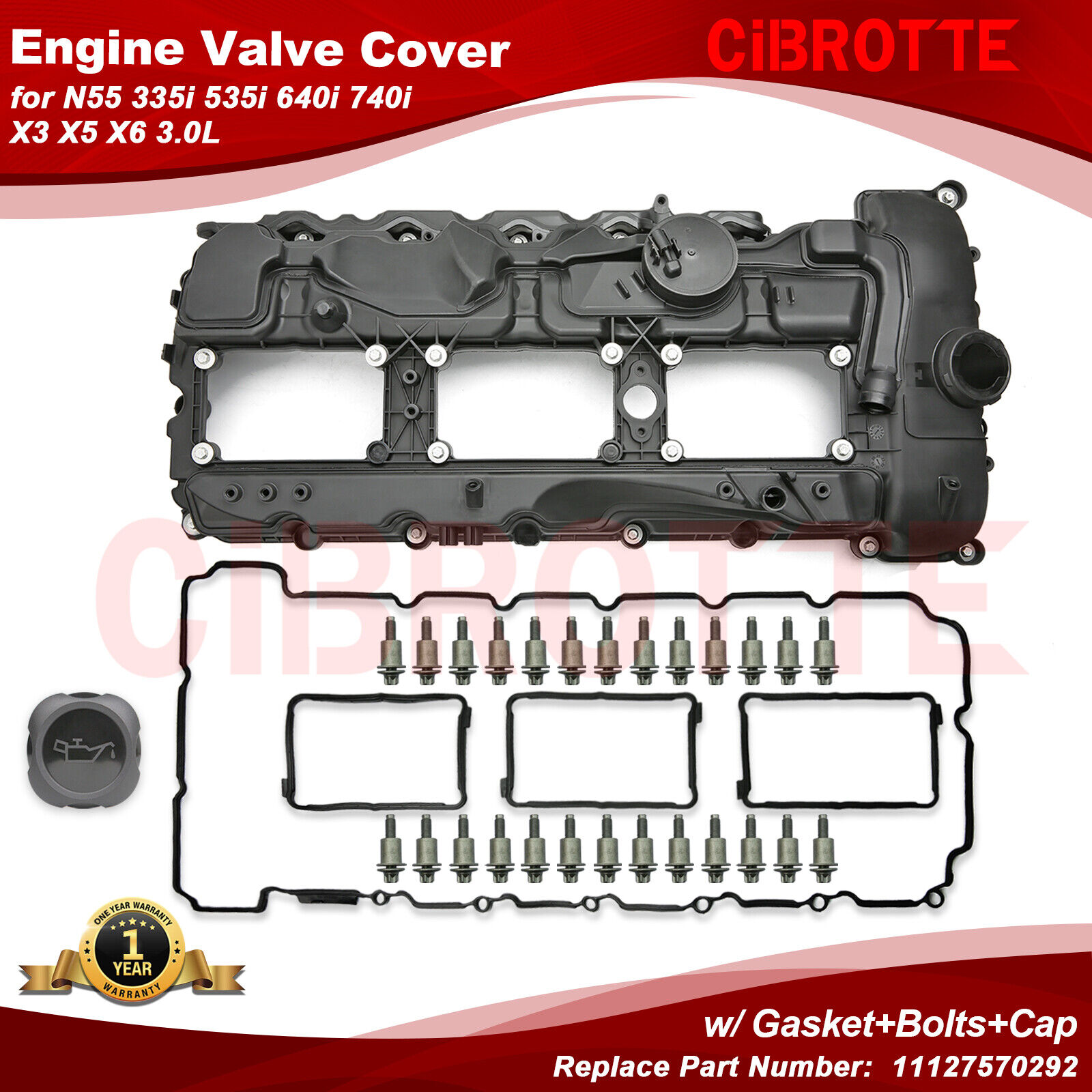 Fits 03-06 BMW E46 E49 325i 330i 530i X3 2.5L 3.0L Valve Cover w/ Gasket &  Bolts