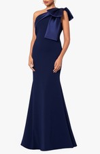 NEW BETSY  ADAM Bow One-Shoulder Crepe Mermaid GOWN Size 16 269 NAVY NORDSTROM
