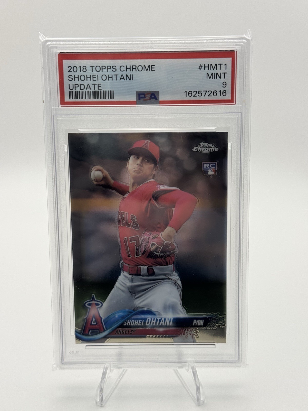 2018 Topps Chrome Update Shohei Ohtani #HMT1 (RC) PSA 9 Rookie Card Red Jersey view 4