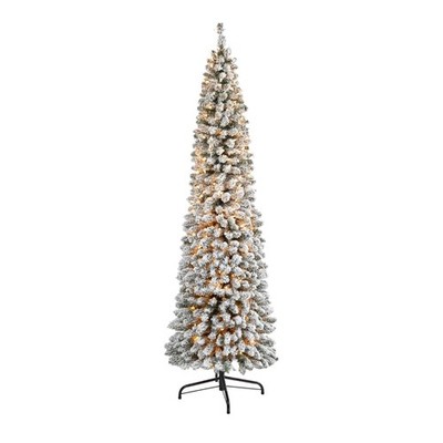 Nearly Natural 7ft. Flocked Pencil Artificial Christmas Tree with 400 LED's