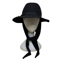 Michael Howard Womens Black Wool Wide-Brim Hat With Ribbon Band & Tied Scarf OS