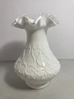 Vintage Fenton Silver Crest Spanish Lace Milk Glass Vase 8”