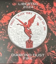 2024 Mexico BU 1 oz Silver Libertad Diamond Dust Fire PiK Coins Edition - Rare 