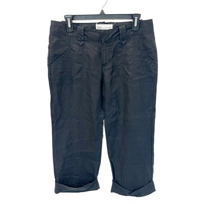 George & Martha Black Linen Easy Capri Pants Womens Size 8 Cuffed Crop Trousers