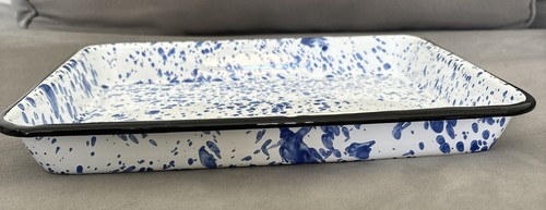 Blau Splatter Emaillegeschirr Metall Klassisch 2 Quart Serviertablett Rot Co. 11" x 9" - Bild 3 von 3