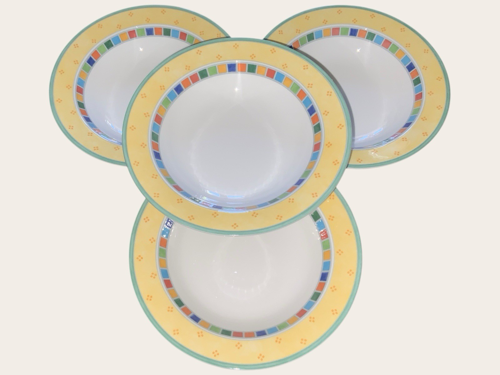 Villeroy & Boch Twist Alea Limone 4x Rim Soup Dessert Bowls 8” 20cm With Labels