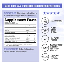 Flaxseed Oil 1400 Mg, Fish Free, High Potency Omega 3 with 812 Mg ALA, Dietar...