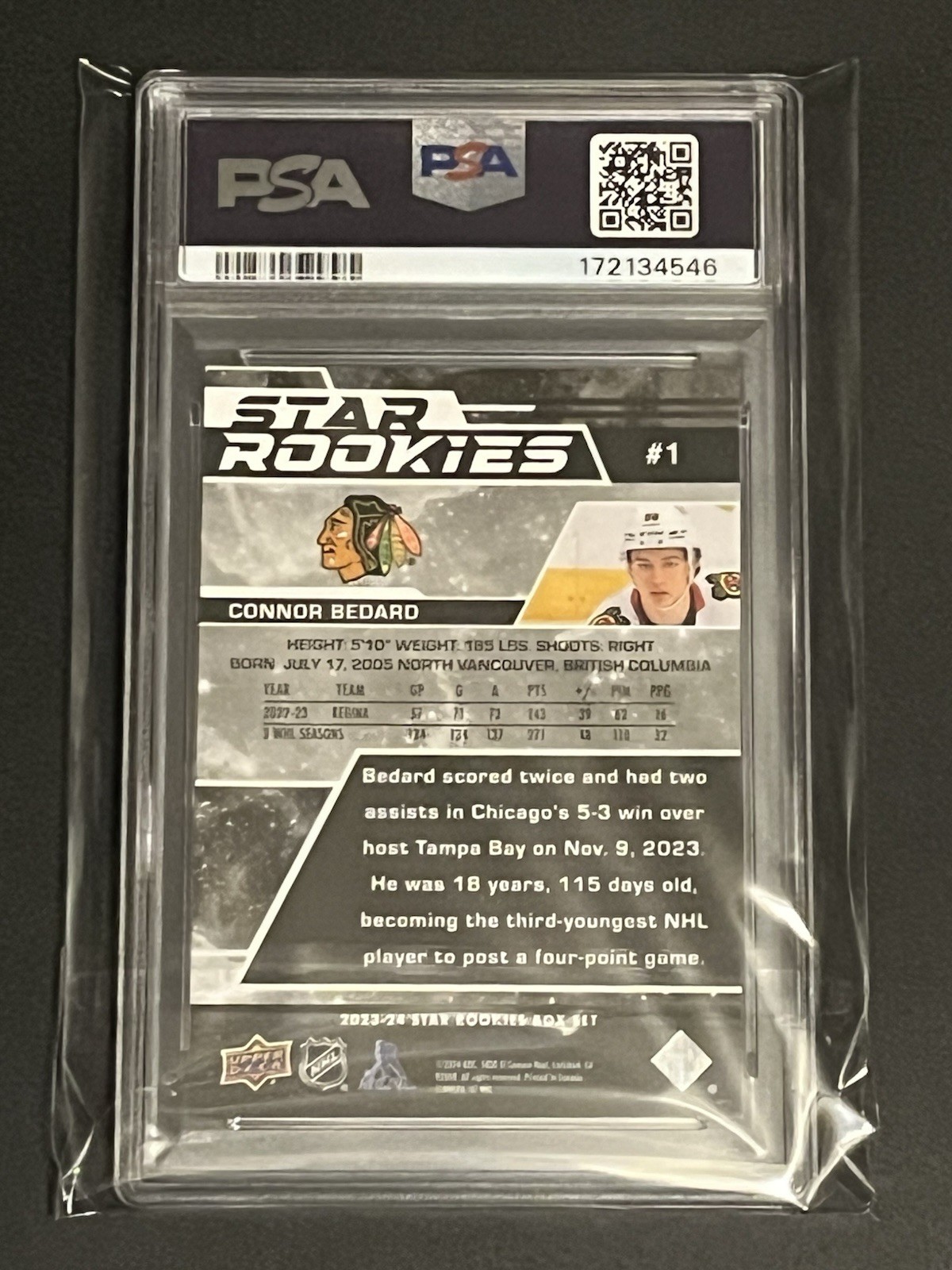 2023 UPPER DECK STAR ROOKIES CONNOR BEDARD BOX SET #1 RC PSA 9 MINT view 2
