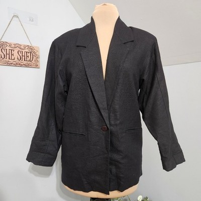 Vintage Adolfo Blazer Womens Black Shoulder Pads Lined Minimal Corpcore Small
