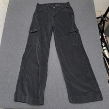 American Eagle Super High Rise Baggy Wide Leg Jeans Women 8 Black Corduroy Cargo