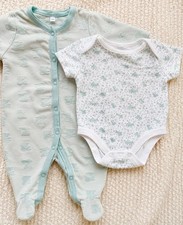 Rockabye-Baby Newborn Mint/White Footed Babygrow Bodysuit 2pc Snap