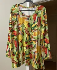 LOGO Lori Goldstein Top Tropical Abstract Artsy Coastal Bohemian Women's 2X Plus