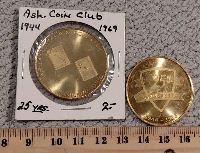 1969 Ashland Coin Stamp Club 25th Ohio Bronze Brass Medal Round Lot Uncirculated